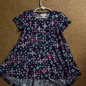 LuLaRoe Navy Dress with Pink and Aqua Geometric Print